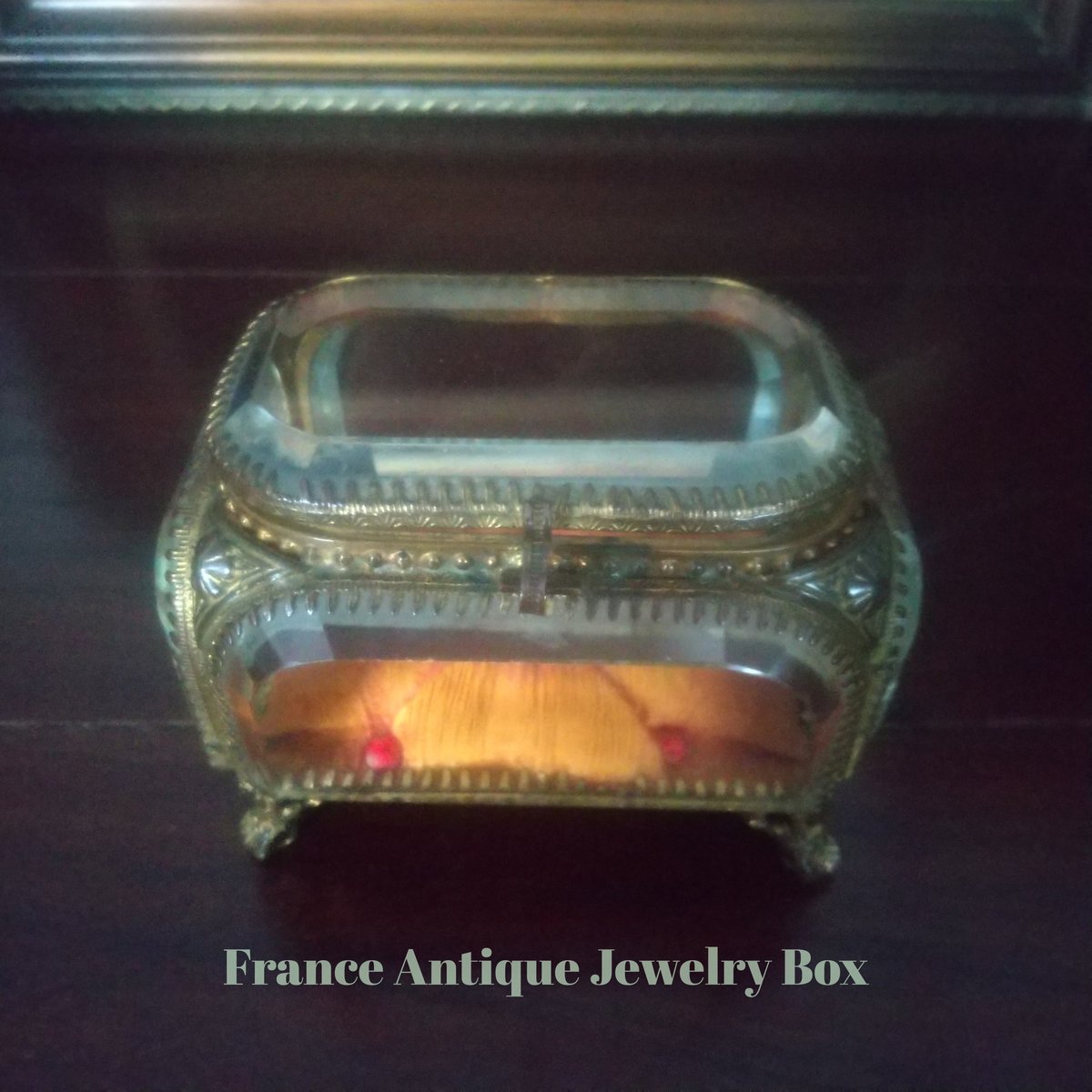 フランス アンティーク ジュエリーボックス ガラス・真鍮フレーム 1890