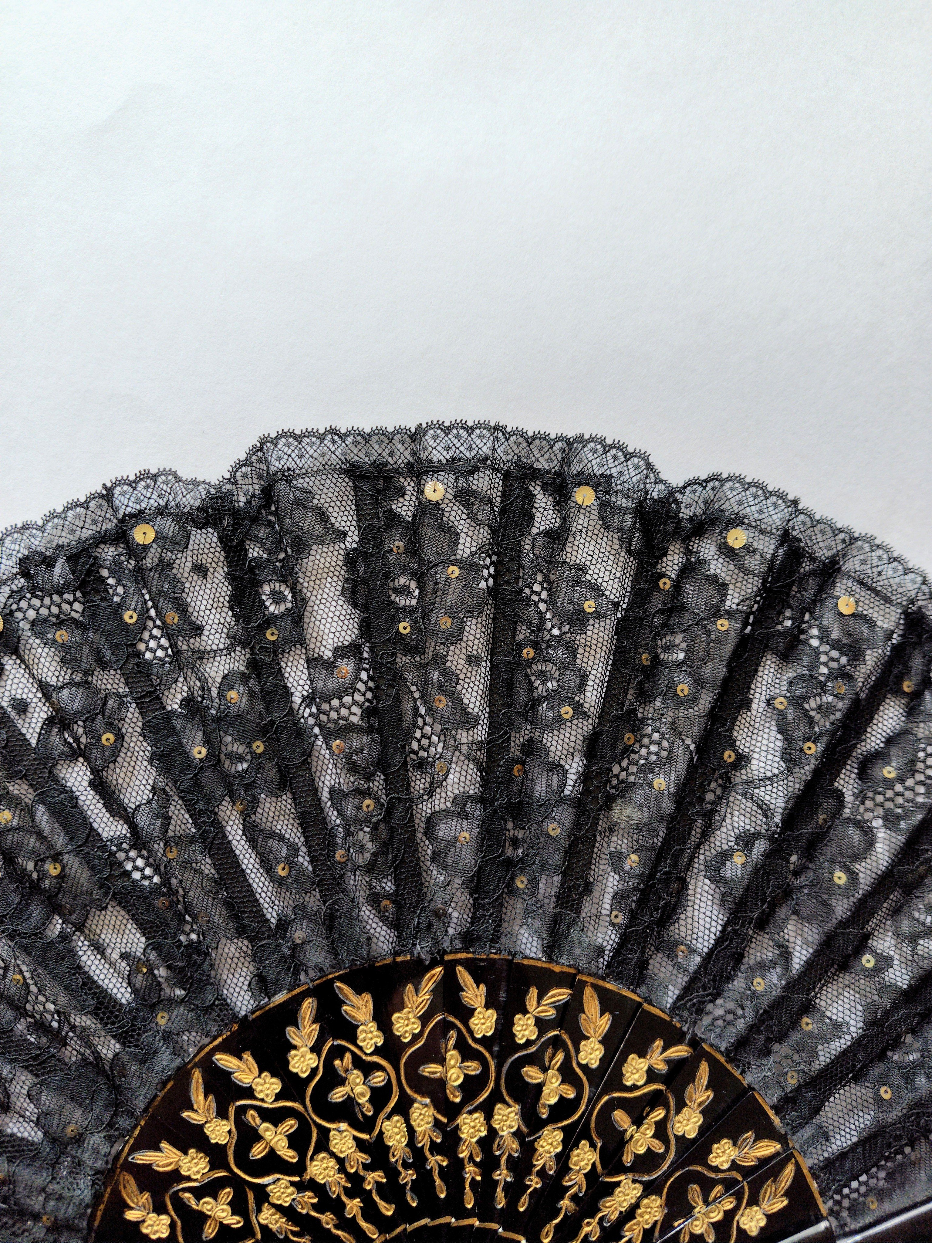 France Antique Race Fan 19世紀後半 フランス アンティーク扇子 黒ア