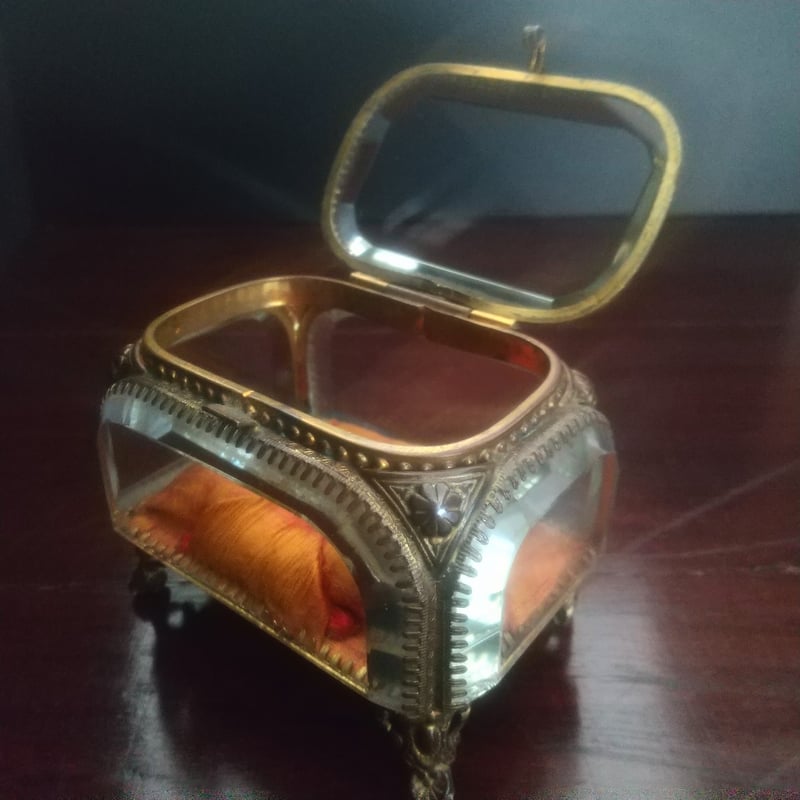 フランス アンティーク ジュエリーボックス ガラス・真鍮フレーム 1890