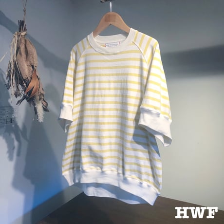 cotton度詰天竺ニットボーダーラグランクルー (lemon × cream)