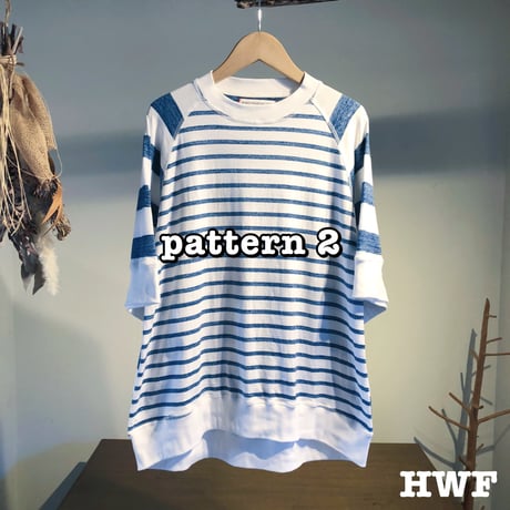 cottonスペックボーダー天竺ニットラグランクルー (pattern 1、pattern 2)