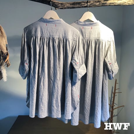 cotton × linen スペックミニストライプS/Sギャザーシャツ (indigo)