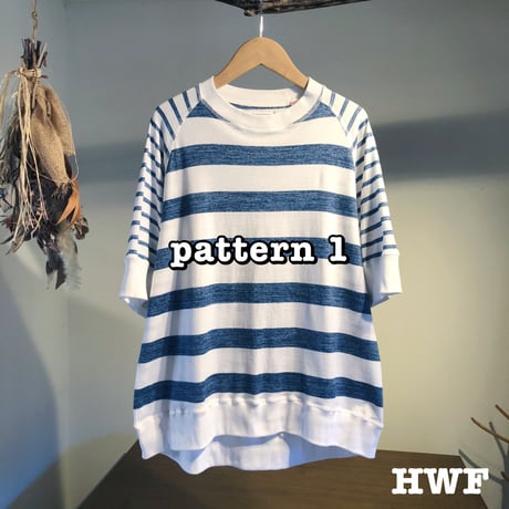 cottonスペックボーダー天竺ニットラグランクルー (pattern 1、pattern 2)
