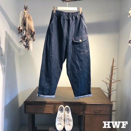 12ozストレッチデニム5ポケットリラックスパンツ (indigo)