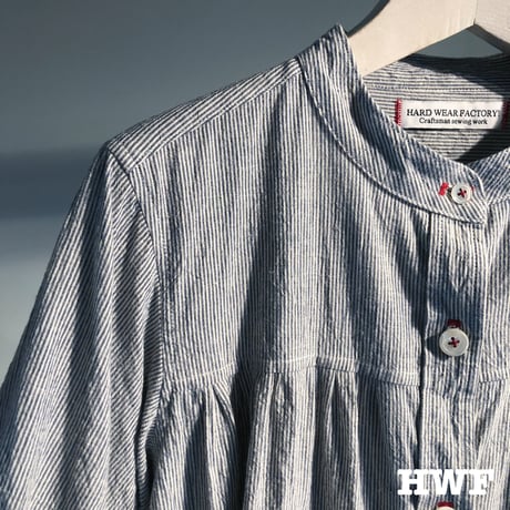cotton × linen スペックミニストライプS/Sギャザーシャツ (indigo)