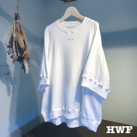 cottonスゥエット6分袖オーバーサイズクルー (white)