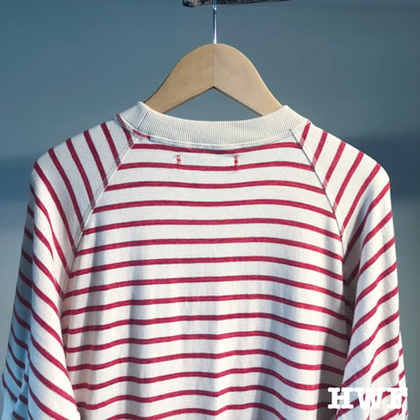 cotton天竺ニットボーダーラグランクルー (burgundy × cream)