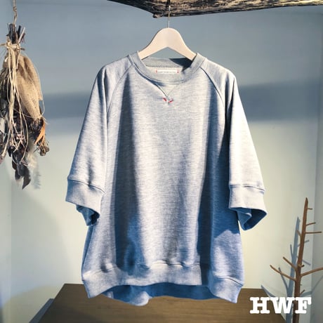 cottonスゥエット6分袖オーバーサイズクルー (heather gray)