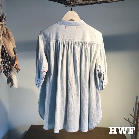 cotton × linen スペックミニストライプS/Sギャザーシャツ (light blue)