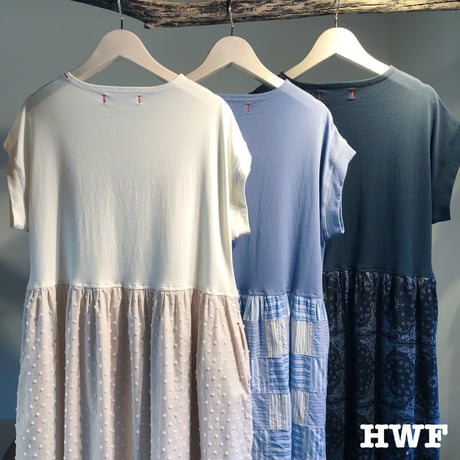 ライトウエイトcotton度詰天竺ニットギャザー切り替ノースリーブワンピース (cream) (denim blue) (black)