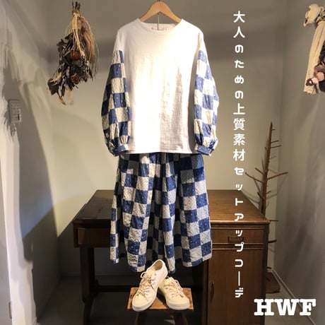 cotton度詰天竺ニットバルーンシャツスリーブクルー (white × patchwork)