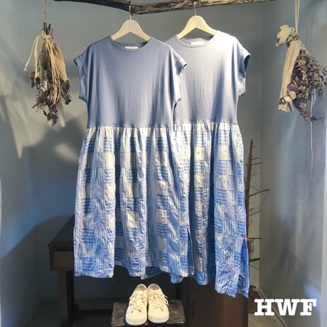 ライトウエイトcotton度詰天竺ニットギャザー切り替ノースリーブワンピース (cream) (denim blue) (black)