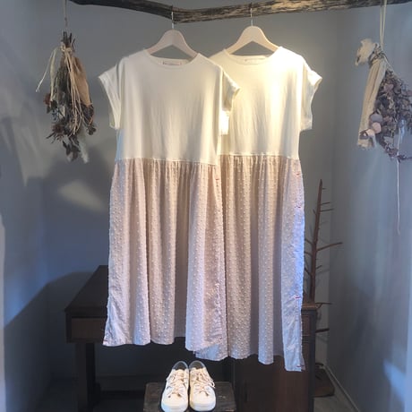 ライトウエイトcotton度詰天竺ニットギャザー切り替ノースリーブワンピース (cream) (denim blue) (black)