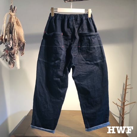 藍染cottonストレッチdenimテーパードパンツ (indigo) (used blue)