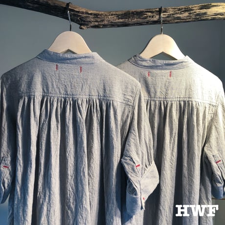 cotton × linen スペックミニストライプS/Sギャザーシャツ (indigo)