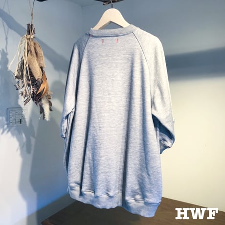 cottonスゥエット6分袖オーバーサイズクルー (heather gray)