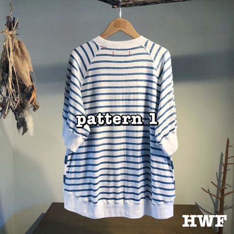 cottonスペックボーダー天竺ニットラグランクルー (pattern 1、pattern 2)
