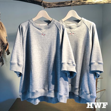 cottonスゥエット6分袖オーバーサイズクルー (heather gray)