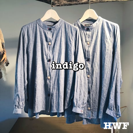 C/Lダンガリーバンドカラーギャザーシャツ (kinari) (indigo)