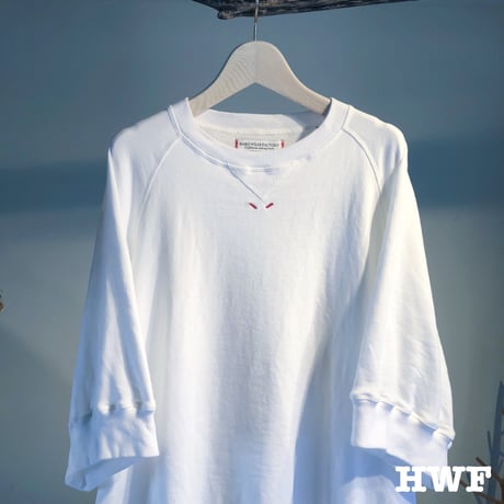 cottonスゥエット6分袖オーバーサイズクルー (white)