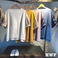 cottonプレーティング天竺ニットギャザーシャツスリーブクルー(全4色)