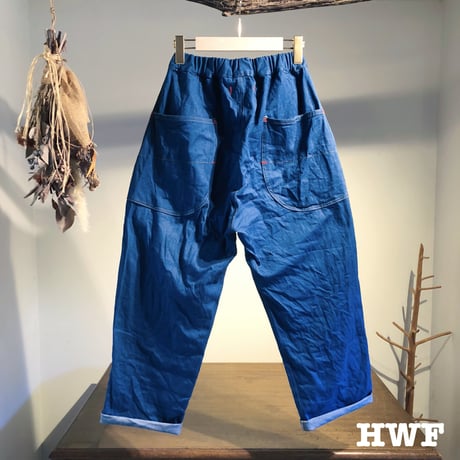 藍染cottonストレッチdenimテーパードパンツ (indigo) (used blue)