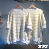 cotton度詰天竺ニットボーダーラグランクルー (lemon × cream)