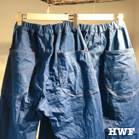藍染cottonストレッチdenimテーパードパンツ (indigo) (used blue)