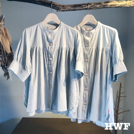 cotton × linen スペックミニストライプS/Sギャザーシャツ (light blue)