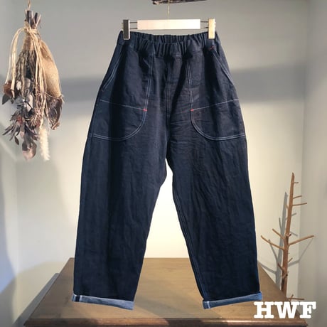 藍染cottonストレッチdenimテーパードパンツ (indigo) (used blue)