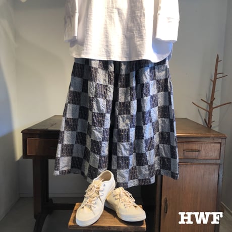 cottonパッチワークワイドスカンツ (indigo)
