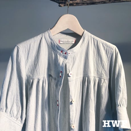 cotton × linen スペックミニストライプS/Sギャザーシャツ (light blue)