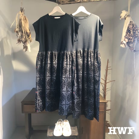 ライトウエイトcotton度詰天竺ニットギャザー切り替ノースリーブワンピース (cream) (denim blue) (black)
