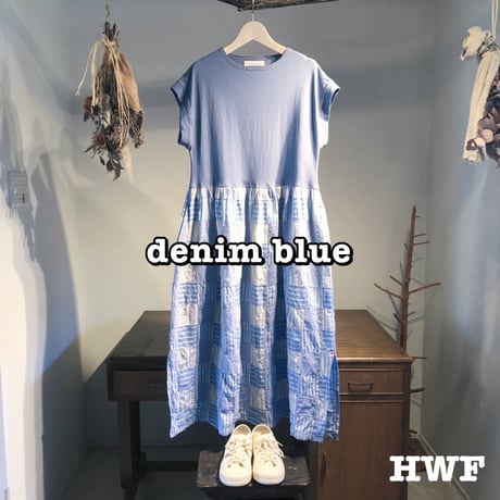 ライトウエイトcotton度詰天竺ニットギャザー切り替ノースリーブワンピース (cream) (denim blue) (black)