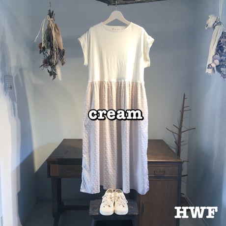 ライトウエイトcotton度詰天竺ニットギャザー切り替ノースリーブワンピース (cream) (denim blue) (black)