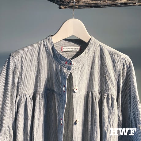 cotton × linen スペックミニストライプS/Sギャザーシャツ (indigo)