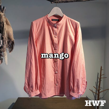 cottonギンガムチェックバンドカラーシャツ (mango) (green apple) (grape)