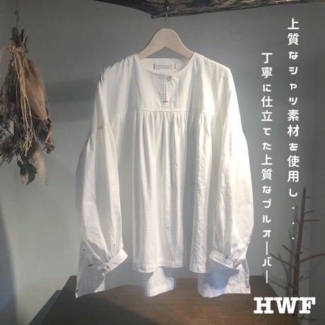 cottonヘリンボーンタイプライタークロスギャザースリーブプルオーバー (white)