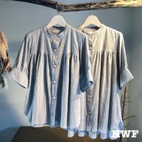 cotton × linen スペックミニストライプS/Sギャザーシャツ (indigo)