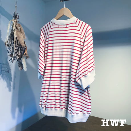 cotton天竺ニットボーダーラグランクルー (burgundy × cream)