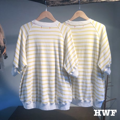 cotton度詰天竺ニットボーダーラグランクルー (lemon × cream)