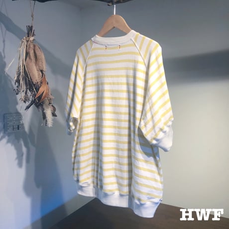 cotton度詰天竺ニットボーダーラグランクルー (lemon × cream)