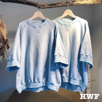 cottonスゥエット6分袖オーバーサイズクルー (bleach denim blue)