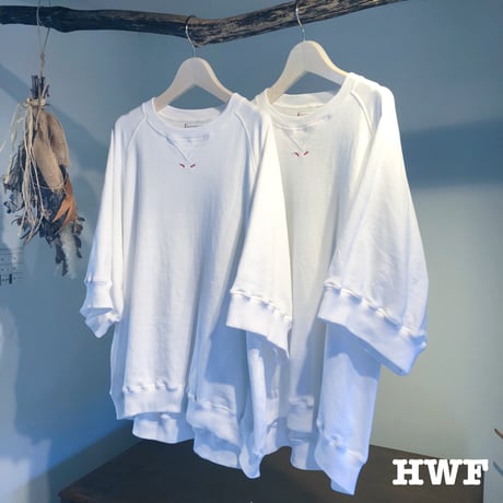 cottonスゥエット6分袖オーバーサイズクルー (white)