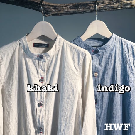 C/Lダンガリーバンドカラーギャザーシャツ (kinari) (indigo)