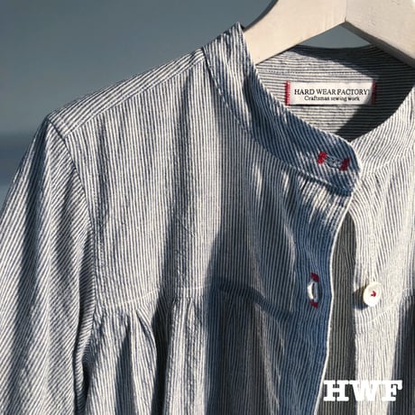 cotton × linen スペックミニストライプS/Sギャザーシャツ (indigo)