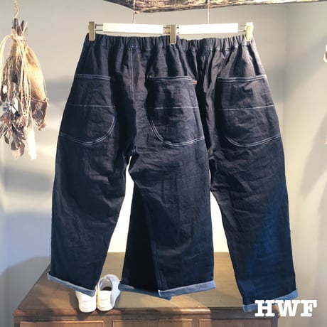 藍染cottonストレッチdenimテーパードパンツ (indigo) (used blue)