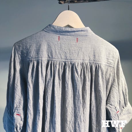 cotton × linen スペックミニストライプS/Sギャザーシャツ (indigo)