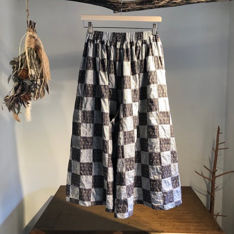 cottonパッチワークワイドスカンツ (indigo)