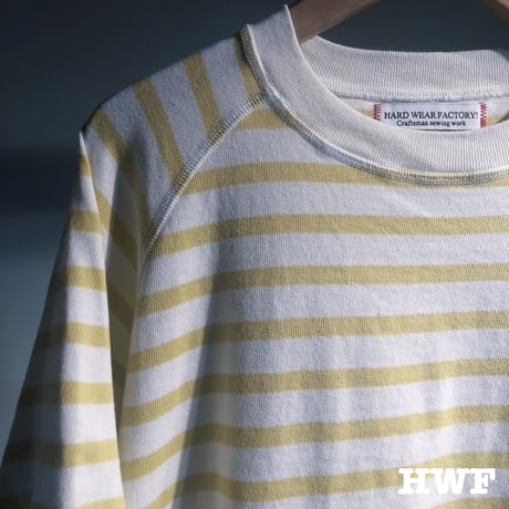 cotton度詰天竺ニットボーダーラグランクルー (lemon × cream)